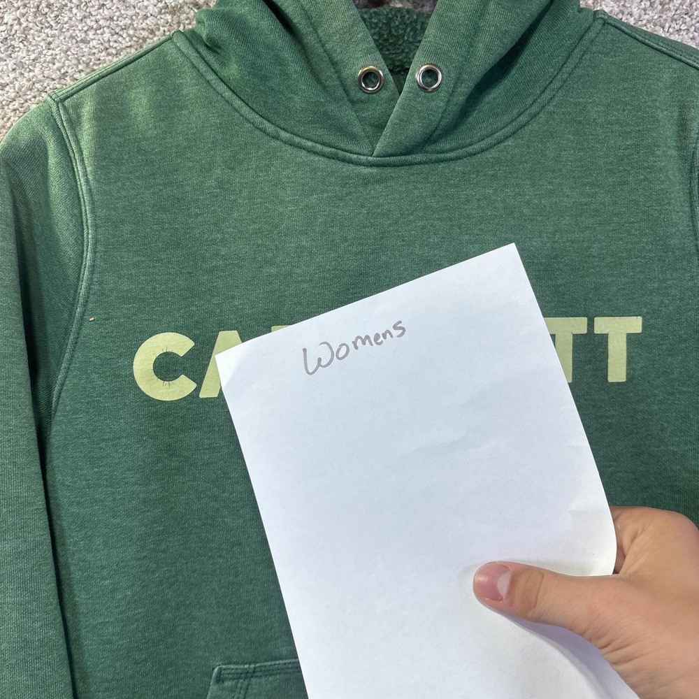 Carhartt‎ Hoodie Womens Small 4-6 Green Relaxed Fit Pullover Logo Graphic Fleece - Picture 8 of 9